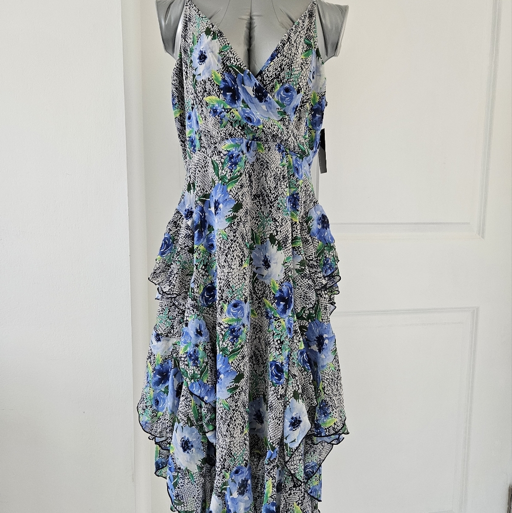 Women's Sleeveless Ruffle Zip-Up Dress With Floral Print & Lining NWT